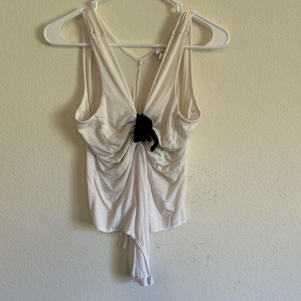 Hustler XL white bodysuit with black lace tie